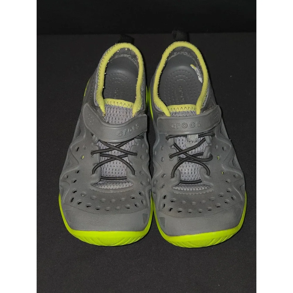 Kids Crocs Water Shoes Sandals Gray Lime‎ Green Size J3 Clogs